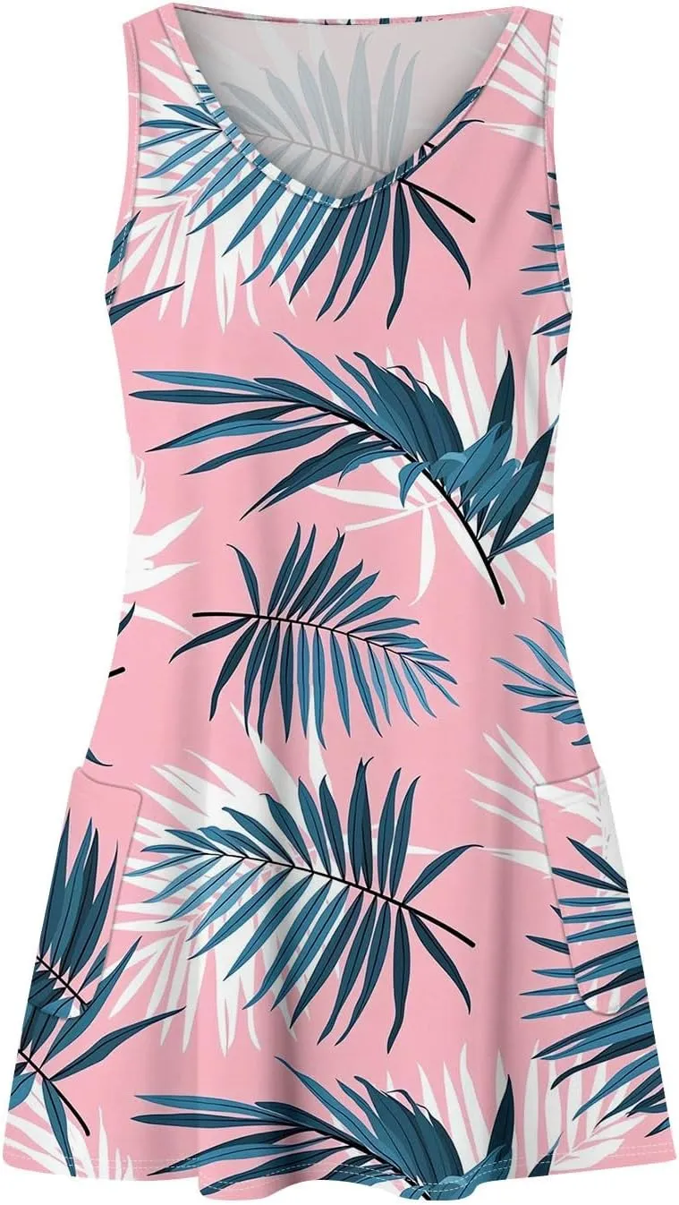 Women's Cocktail Dresses 2025 Beach Casual Sleeveless Floral Print Summer Dress Tank Loose Sundress with Pocket