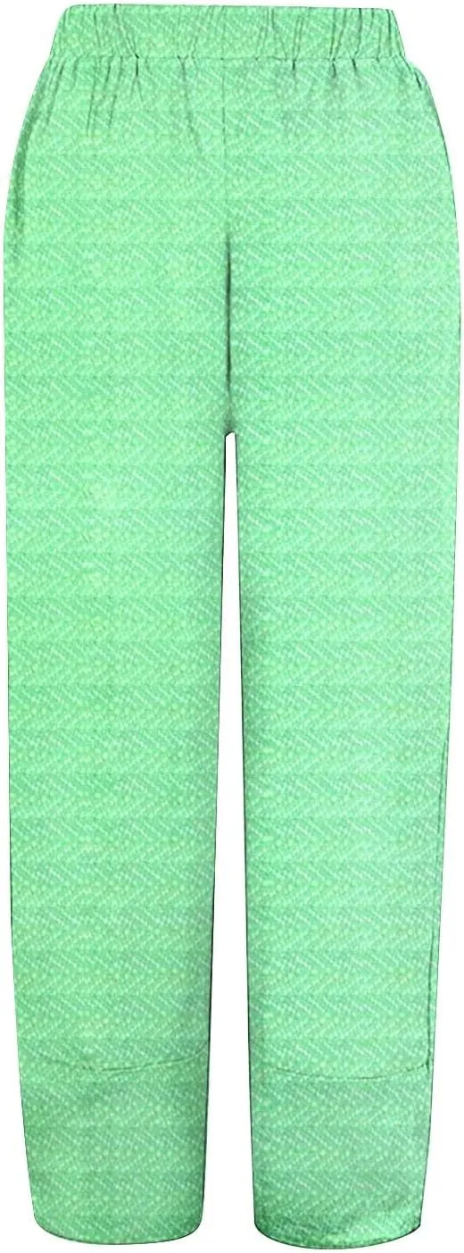 Womens Cotton Linen Printed Pants Wide Leg Comfy Retro Trousers High Waisted Straight Pant for Outdoor Hiking Commute