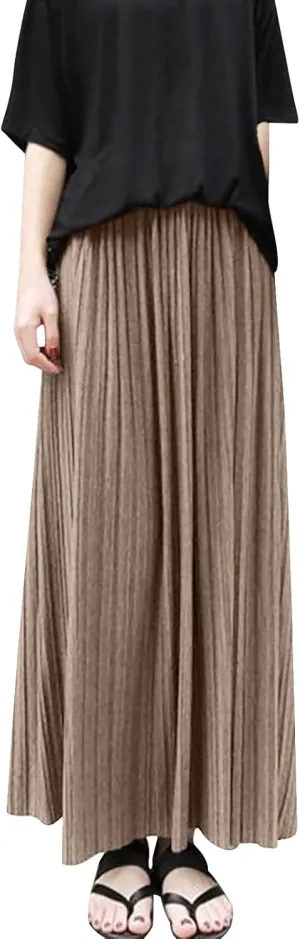 Women's Cotton Pleated Skirt Organ Skirt Large Hemline Long Skirt Retro High Waist Casual Sports Style Knit Midi