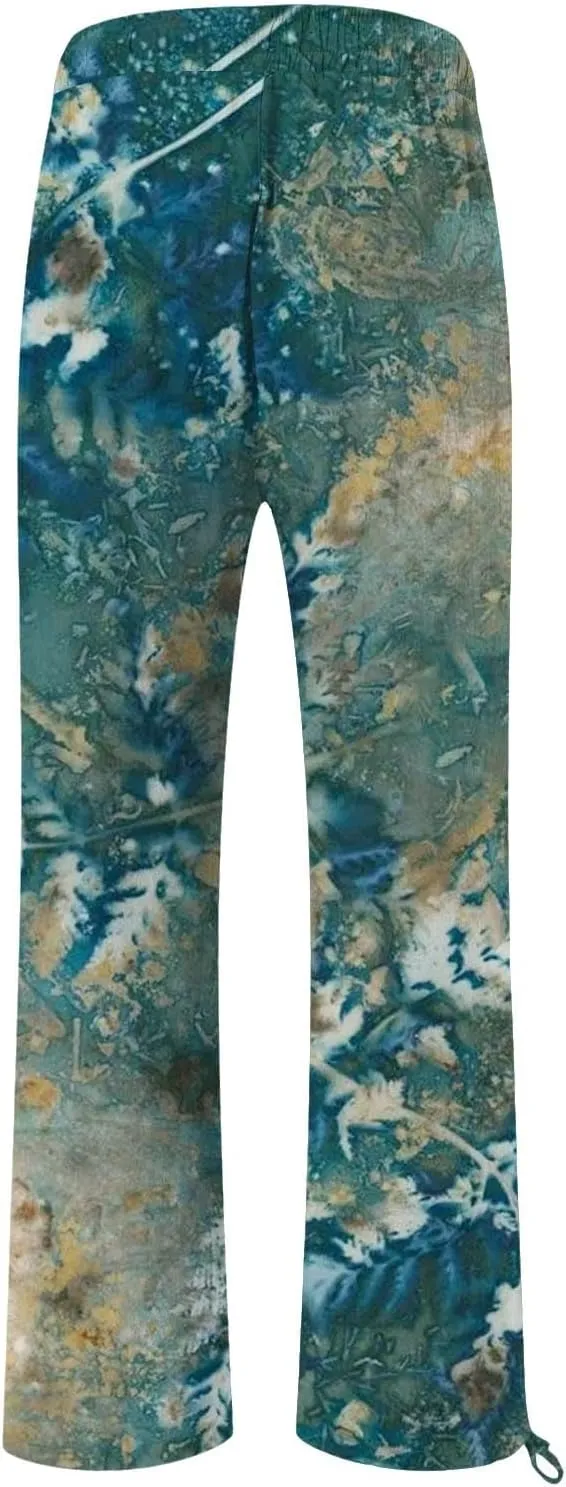 Womens Cropped Pants Boho Wide Leg High Waisted Palazzo Pockets Pants Summer Retro Flowy Beach Lounge Casual Trousers