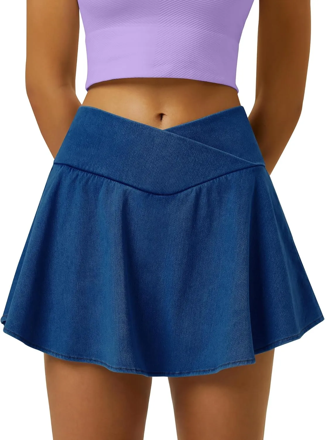 Womens Crossover Pleated Tennis Flowy Skirt Knit Denim 2 in 1 Spandex Athletic Butterfly Workout Skorts with Pocket