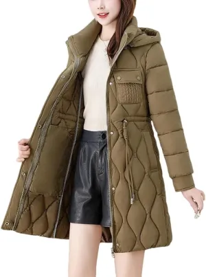 Women's Down Cotton Coat Long Thick Winter Warm Padded Jacket Hooded Parker Overcoat