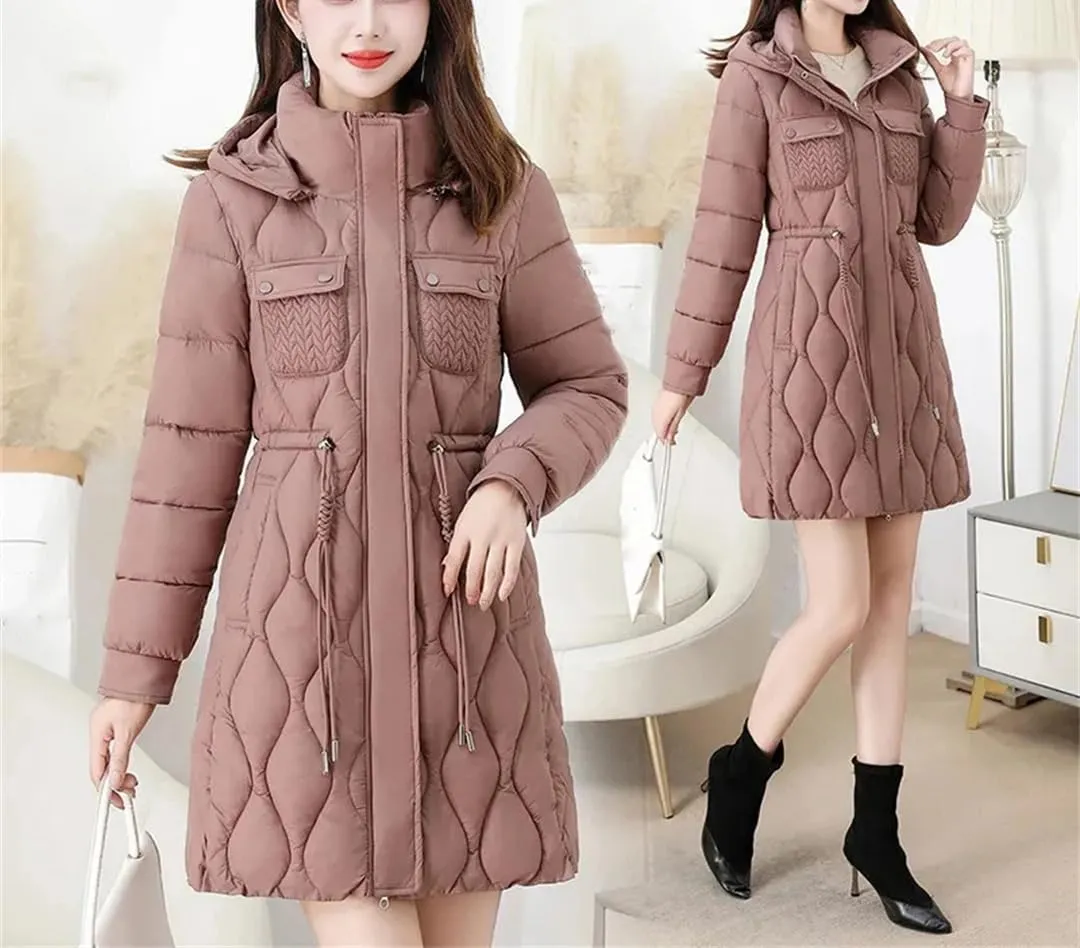 Women's Down Cotton Coat Long Thick Winter Warm Padded Jacket Hooded Parker Overcoat