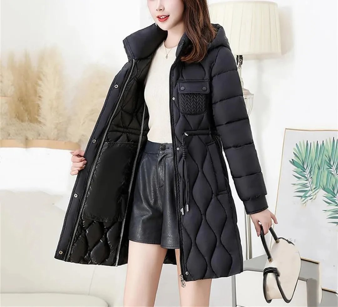 Women's Down Cotton Coat Long Thick Winter Warm Padded Jacket Hooded Parker Overcoat