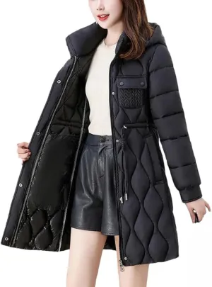 Women's Down Cotton Coat Long Thick Winter Warm Padded Jacket Hooded Parker Overcoat