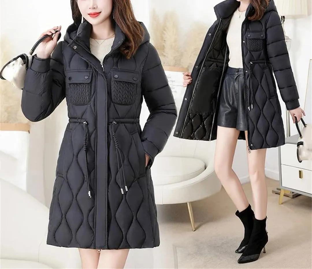 Women's Down Cotton Coat Long Thick Winter Warm Padded Jacket Hooded Parker Overcoat
