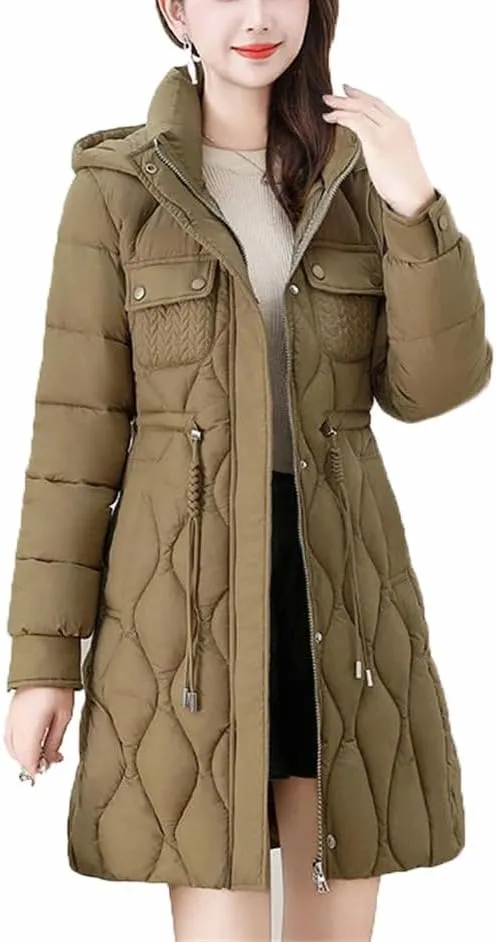 Women's Down Cotton Coat Long Thick Winter Warm Padded Jacket Hooded Parker Overcoat