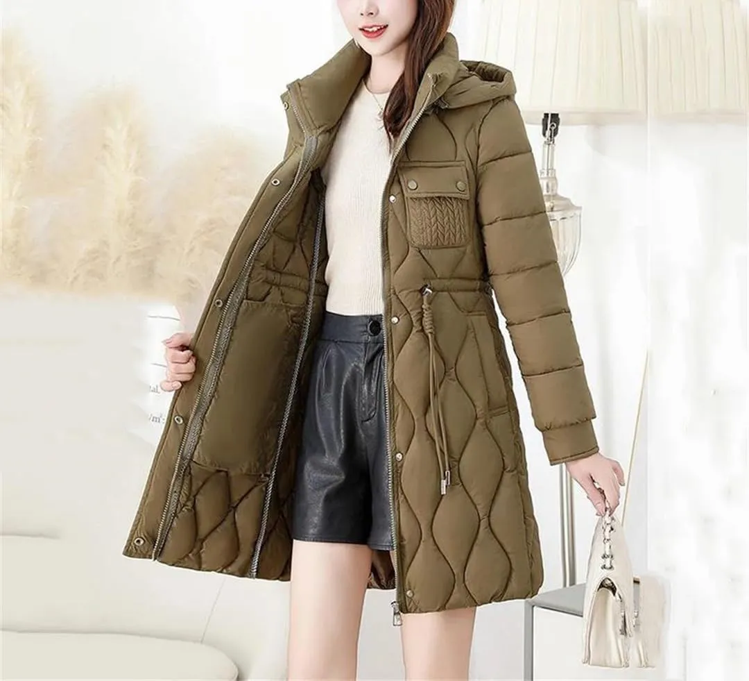 Women's Down Cotton Coat Long Thick Winter Warm Padded Jacket Hooded Parker Overcoat