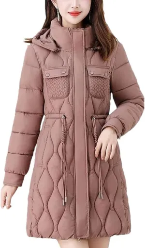 Women's Down Cotton Coat Long Thick Winter Warm Padded Jacket Hooded Parker Overcoat