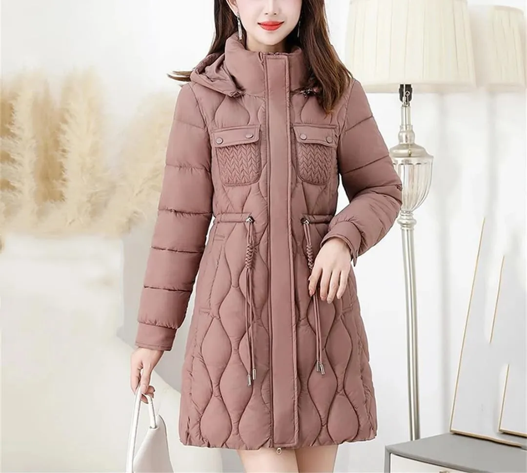 Women's Down Cotton Coat Long Thick Winter Warm Padded Jacket Hooded Parker Overcoat