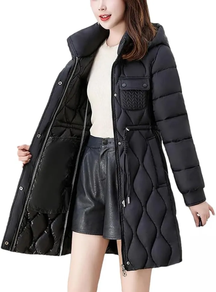 Women's Down Cotton Coat Long Thick Winter Warm Padded Jacket Hooded Parker Overcoat
