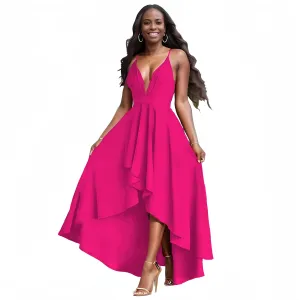 Womens Evening Gowns Deep V-Neck Party Dresses Sleeveless A-line High-Low Formal Cocktail Long Evening Dress