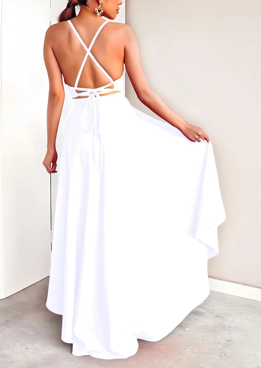 Womens Evening Gowns Deep V-Neck Party Dresses Sleeveless A-line High-Low Formal Cocktail Long Evening Dress