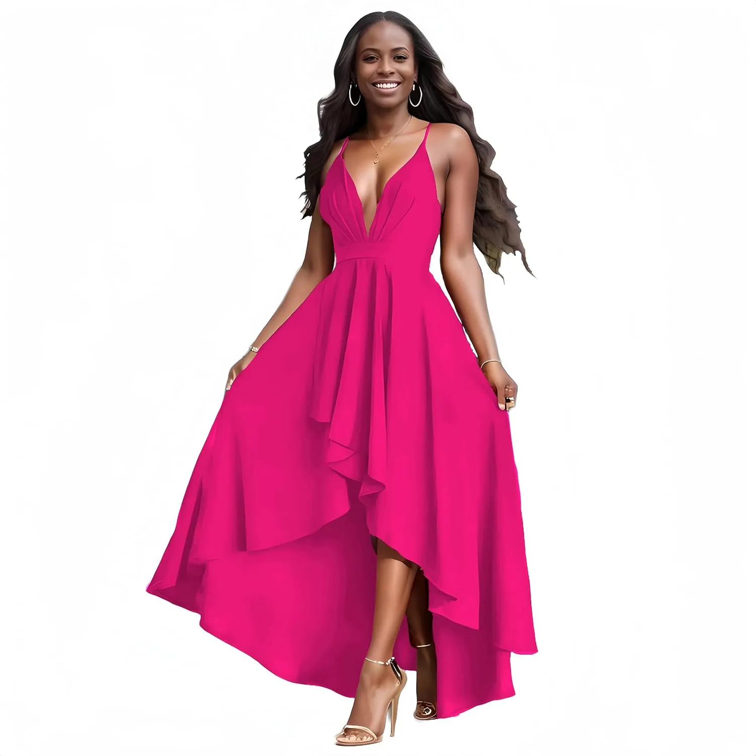 Womens Evening Gowns Deep V-Neck Party Dresses Sleeveless A-line High-Low Formal Cocktail Long Evening Dress