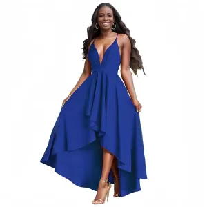 Womens Evening Gowns Deep V-Neck Party Dresses Sleeveless A-line High-Low Formal Cocktail Long Evening Dress