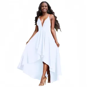 Womens Evening Gowns Deep V-Neck Party Dresses Sleeveless A-line High-Low Formal Cocktail Long Evening Dress
