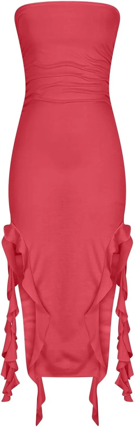 Women's Fashion Dresses Strapless Sexy Wrap Summer Casual Dress Solid Beach Vacation Maxi Bodycon Dresses