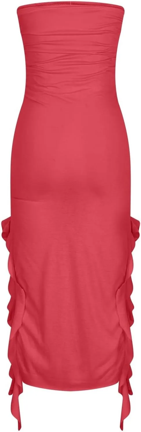 Women's Fashion Dresses Strapless Sexy Wrap Summer Casual Dress Solid Beach Vacation Maxi Bodycon Dresses