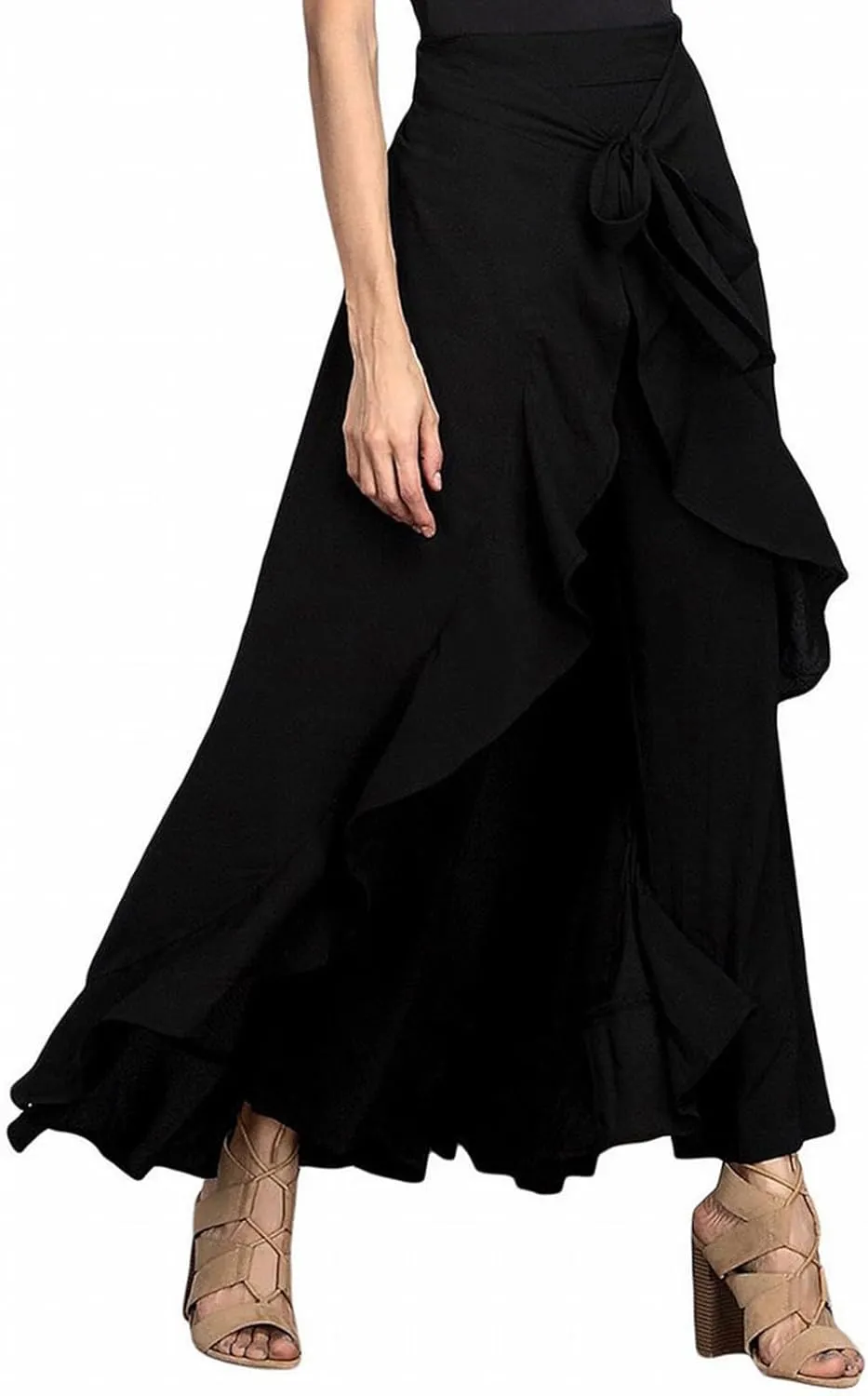 Women's High Waist Wide Leg Pants Trousers Chiffon Pants High Split Flowy Breathable Palazzo Pants Elegant Beach