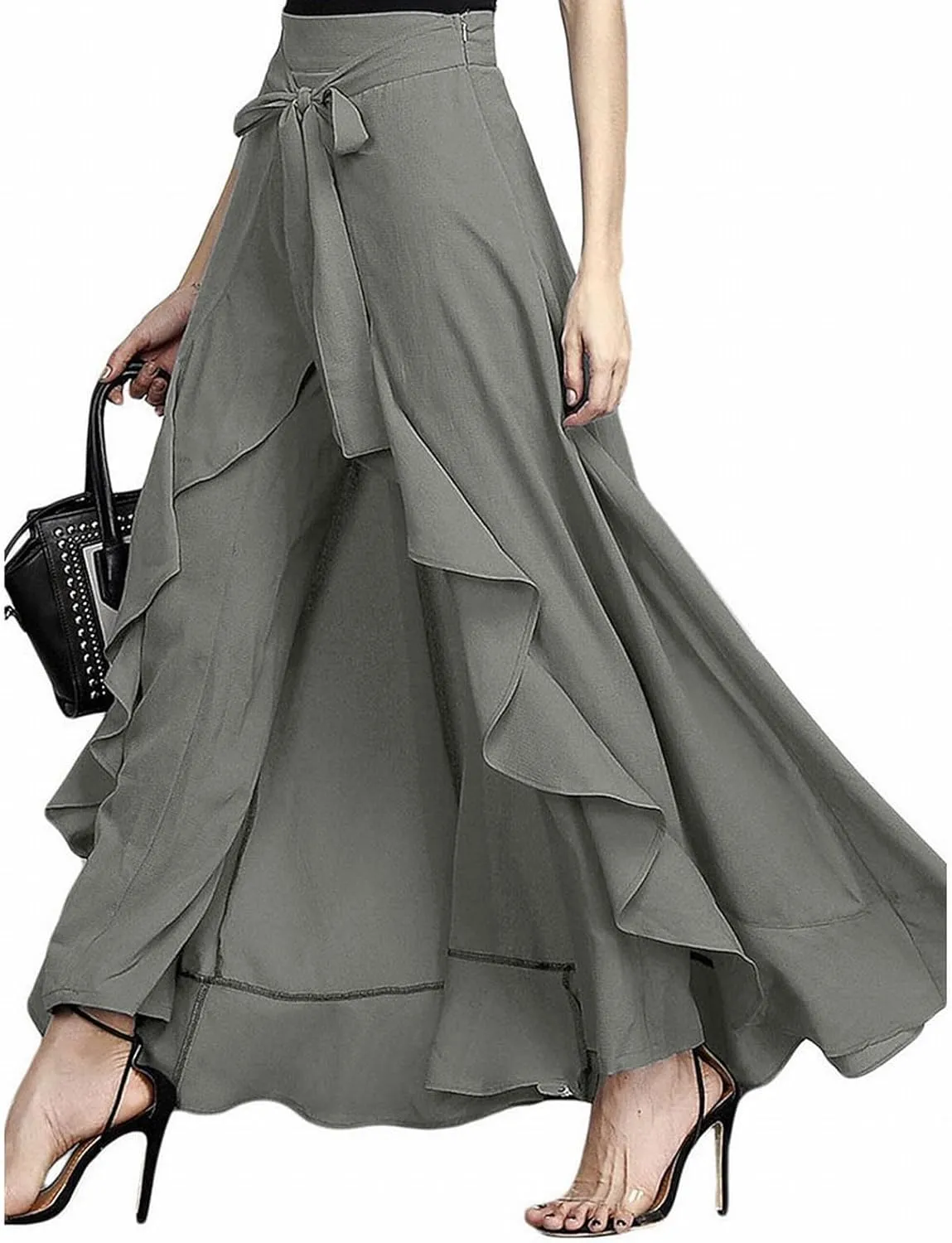 Women's High Waist Wide Leg Pants Trousers Chiffon Pants High Split Flowy Breathable Palazzo Pants Elegant Beach
