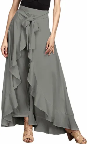 Women's High Waist Wide Leg Pants Trousers Chiffon Pants High Split Flowy Breathable Palazzo Pants Elegant Beach