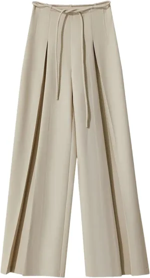 Women's High Waist Wide Leg Pants Zipper Fly Pleated Front Loose Fit Casual Full Length Minimalist Trousers