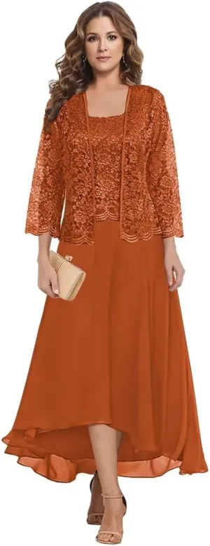 Women's Lace Mother of The Bride Dresses with Jacket 3/4 Sleeve Chiffon Long Formal Dresses Prom Evening Gowns