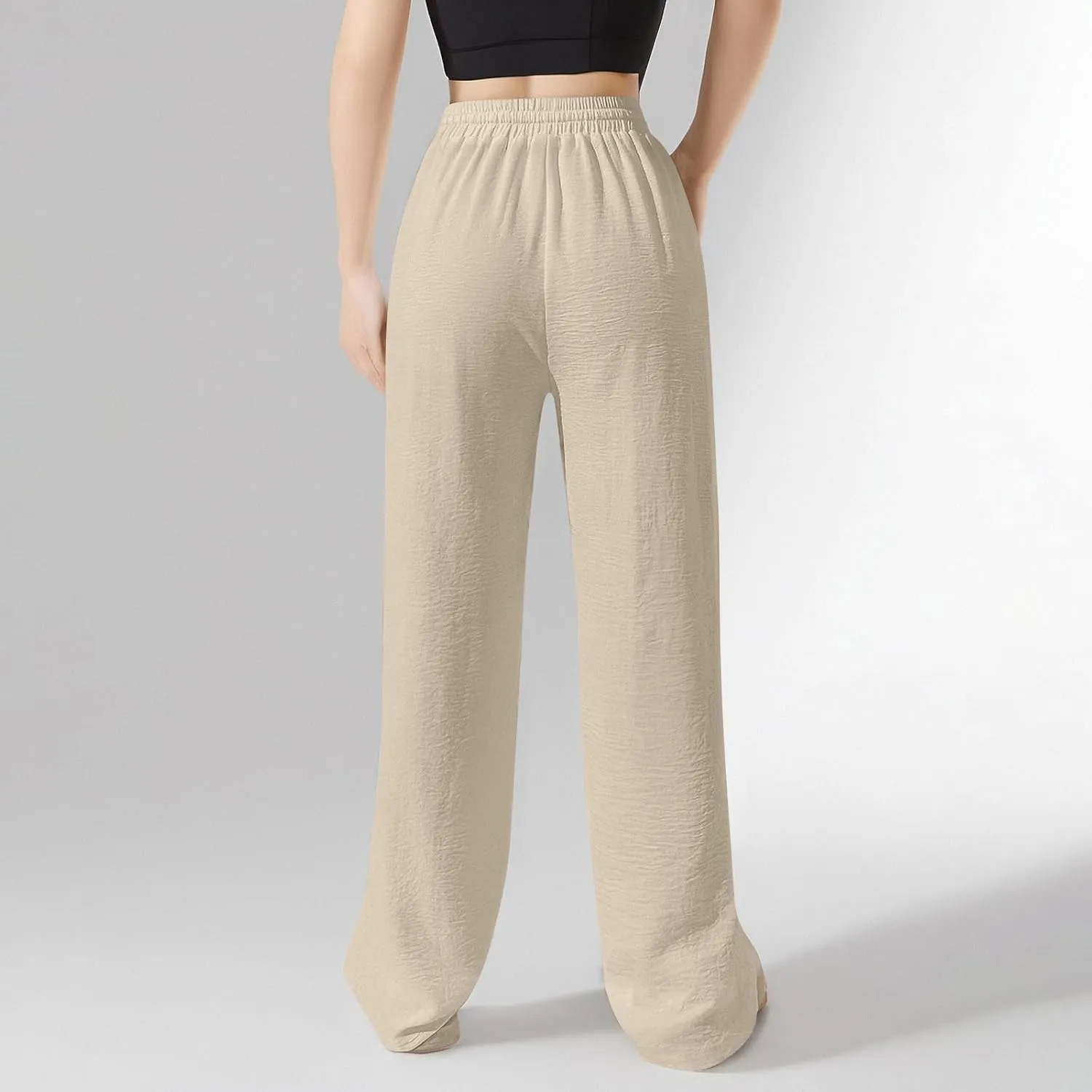 Women's Linen Summer Palazzo Pants Flowy Wide Leg Beach Pants with Pockets