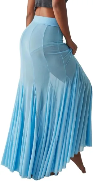 Womens Maxi Skirts Mesh Pleated 2025 Summer Trendy Sexy Club Sheer Boho Beach Cover Up Flowy Long Tulle Skirt