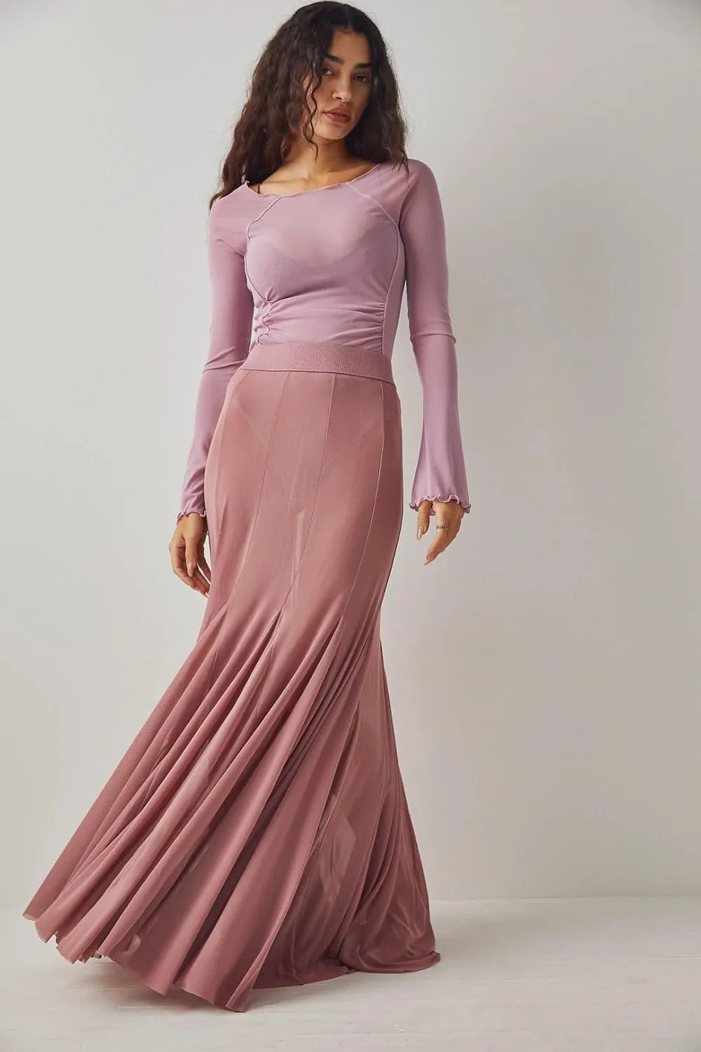 Womens Maxi Skirts Mesh Pleated 2025 Summer Trendy Sexy Club Sheer Boho Beach Cover Up Flowy Long Tulle Skirt