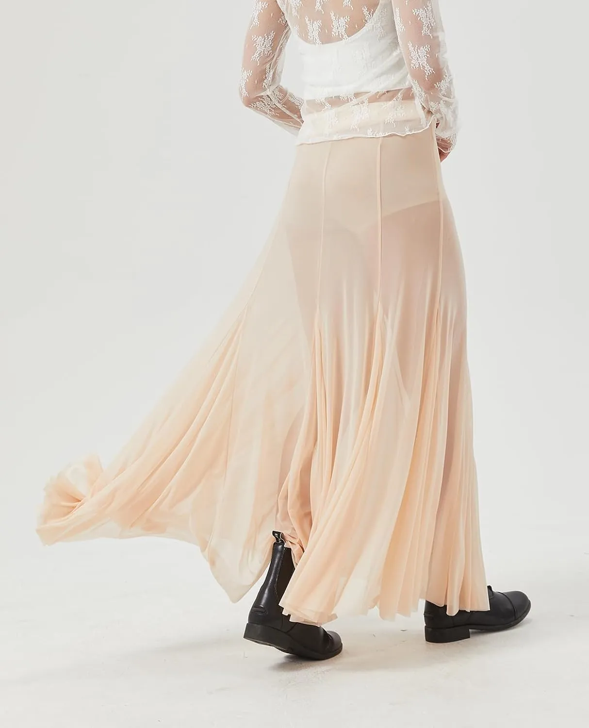 Womens Maxi Skirts Mesh Pleated 2025 Summer Trendy Sexy Club Sheer Boho Beach Cover Up Flowy Long Tulle Skirt