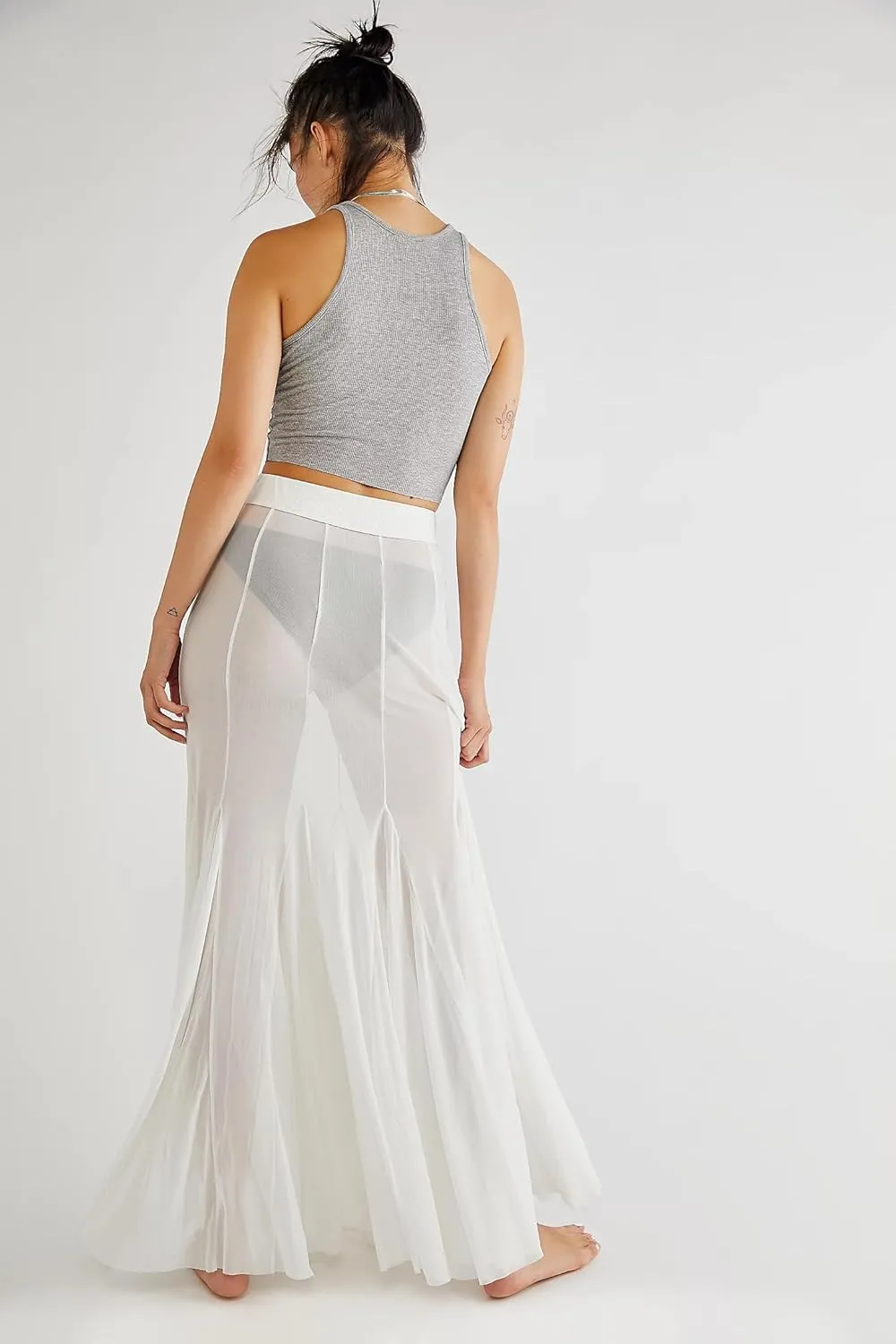 Womens Maxi Skirts Mesh Pleated 2025 Summer Trendy Sexy Club Sheer Boho Beach Cover Up Flowy Long Tulle Skirt