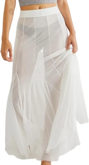 Womens Maxi Skirts Mesh Pleated 2025 Summer Trendy Sexy Club Sheer Boho Beach Cover Up Flowy Long Tulle Skirt