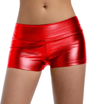 Women's Metallic Booty Shorts High Waisted Shiny Bottoms Rave Hot Pants for Dance, Party, Festival