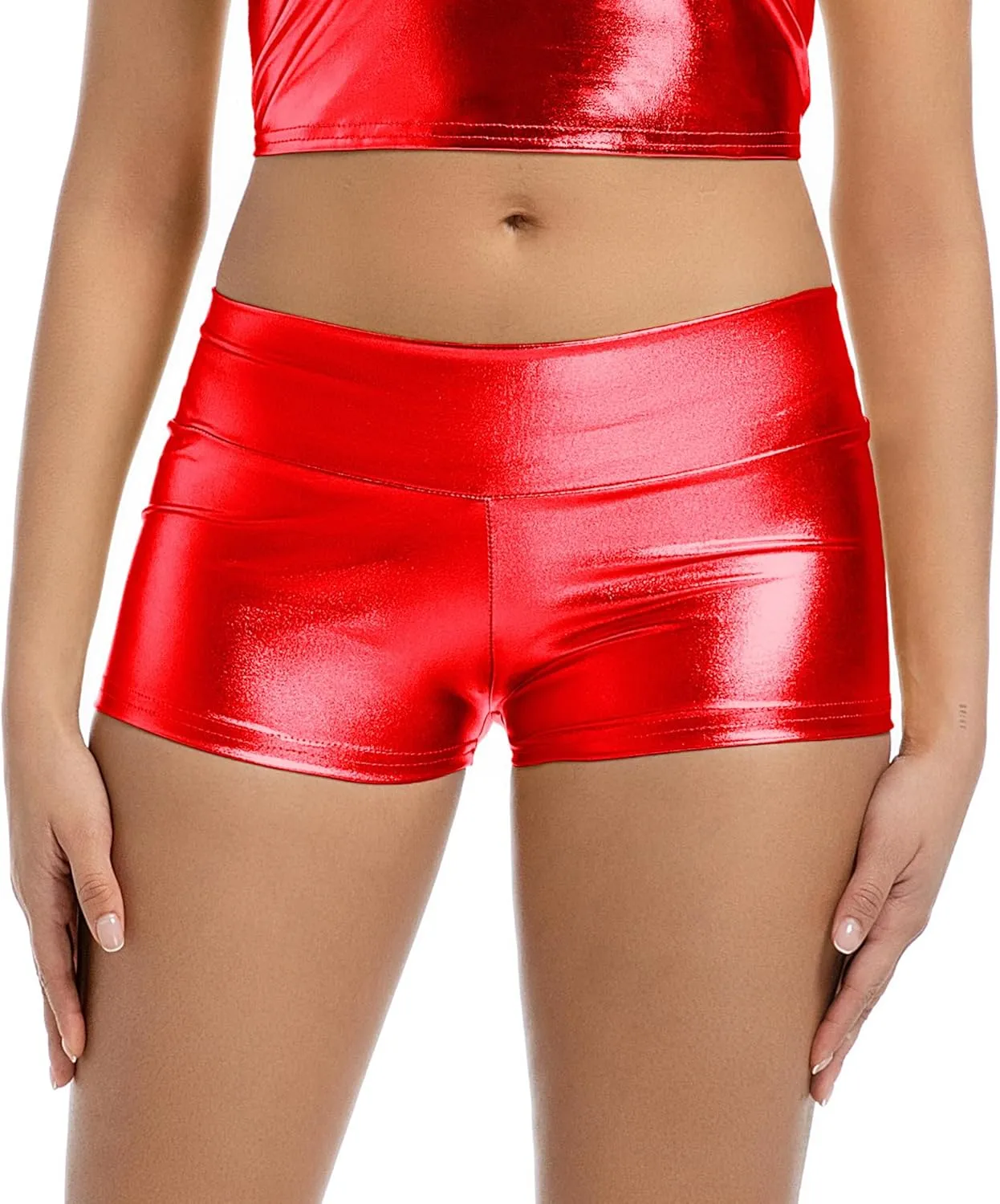 Women's Metallic Booty Shorts High Waisted Shiny Bottoms Rave Hot Pants for Dance, Party, Festival
