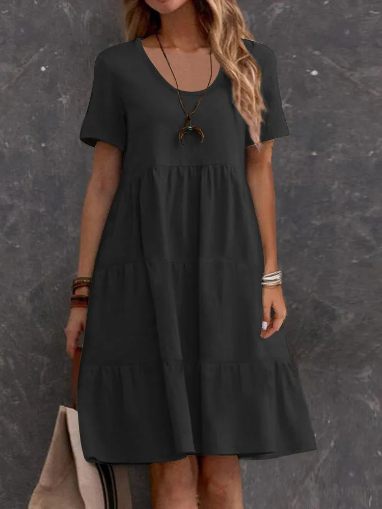 Women's Midi Dress - Lightweight Design - Relaxed Fit - Short Sleeve Casual Wear