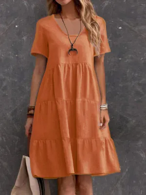 Women's Midi Dress - Lightweight Design - Relaxed Fit - Short Sleeve Casual Wear