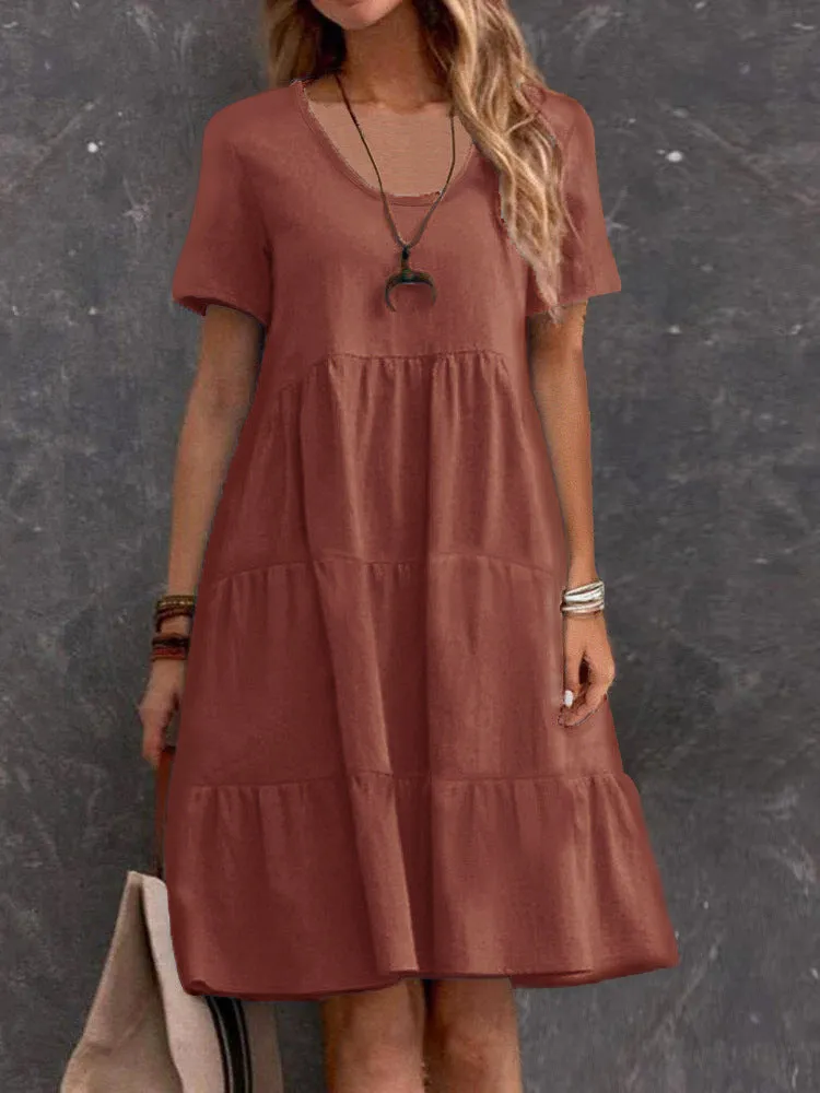 Women's Midi Dress - Lightweight Design - Relaxed Fit - Short Sleeve Casual Wear