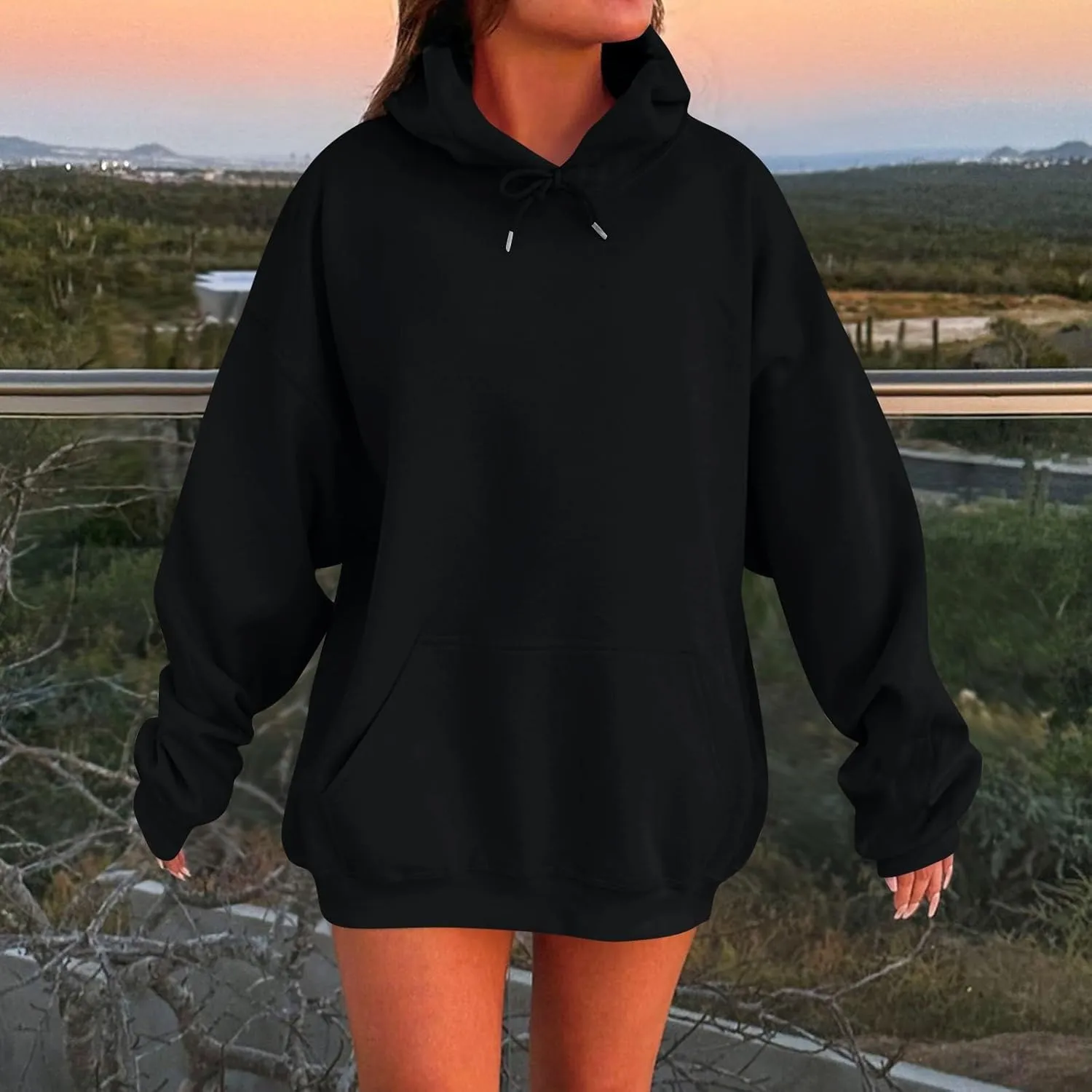 Womens Oversized Sweatshirts Fleece Hoodies Long Sleeve Shirts Pullover Drop Shoulder Outfits 2024 With Pocket