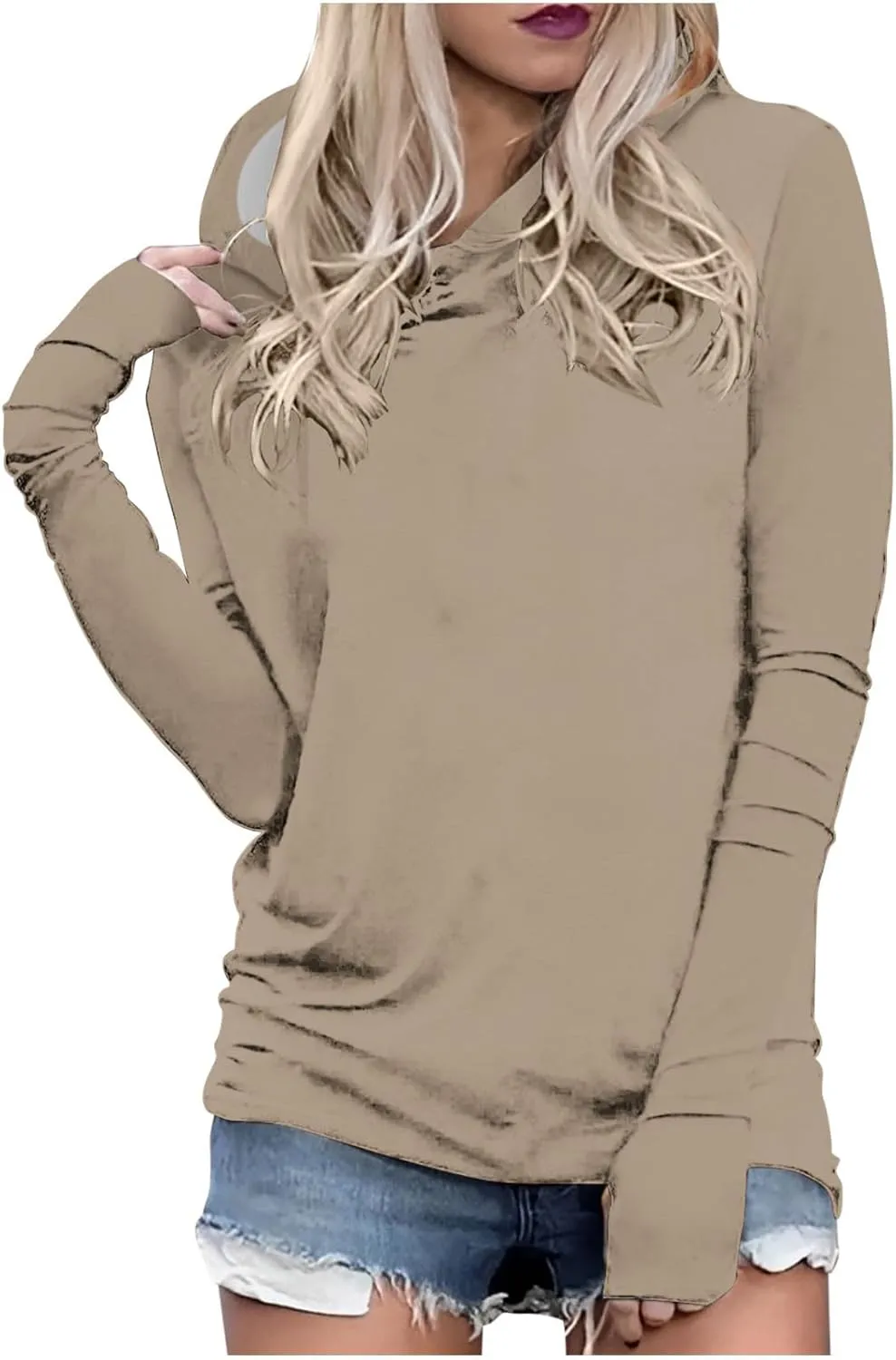 Womens Pullover Hoody Tops with Thumb Holes Plus Size Long Sleeve Fall Spring Shirts No Feece Not Sweatshirt Tops