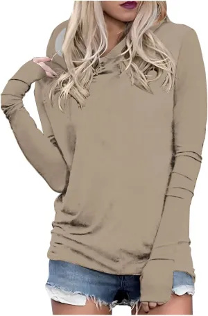 Womens Pullover Hoody Tops with Thumb Holes Plus Size Long Sleeve Fall Spring Shirts No Feece Not Sweatshirt Tops