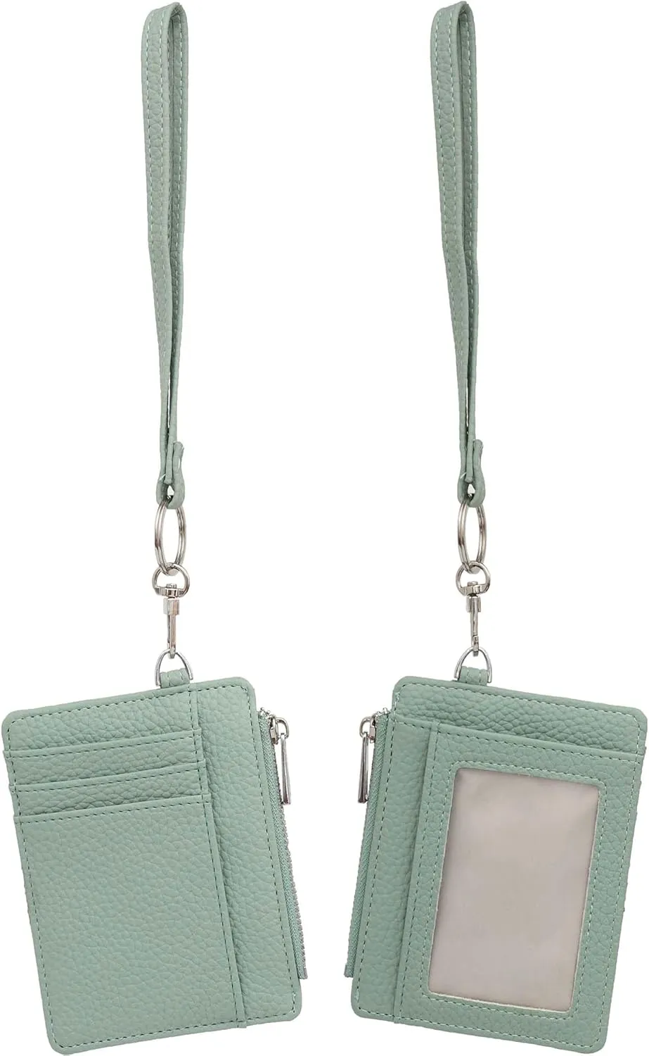 Women's RFID Blocking Slim Card Case with Zipper, Keychain, and Wristlet. Minimalist Card Holder Pocket Wallet, Green