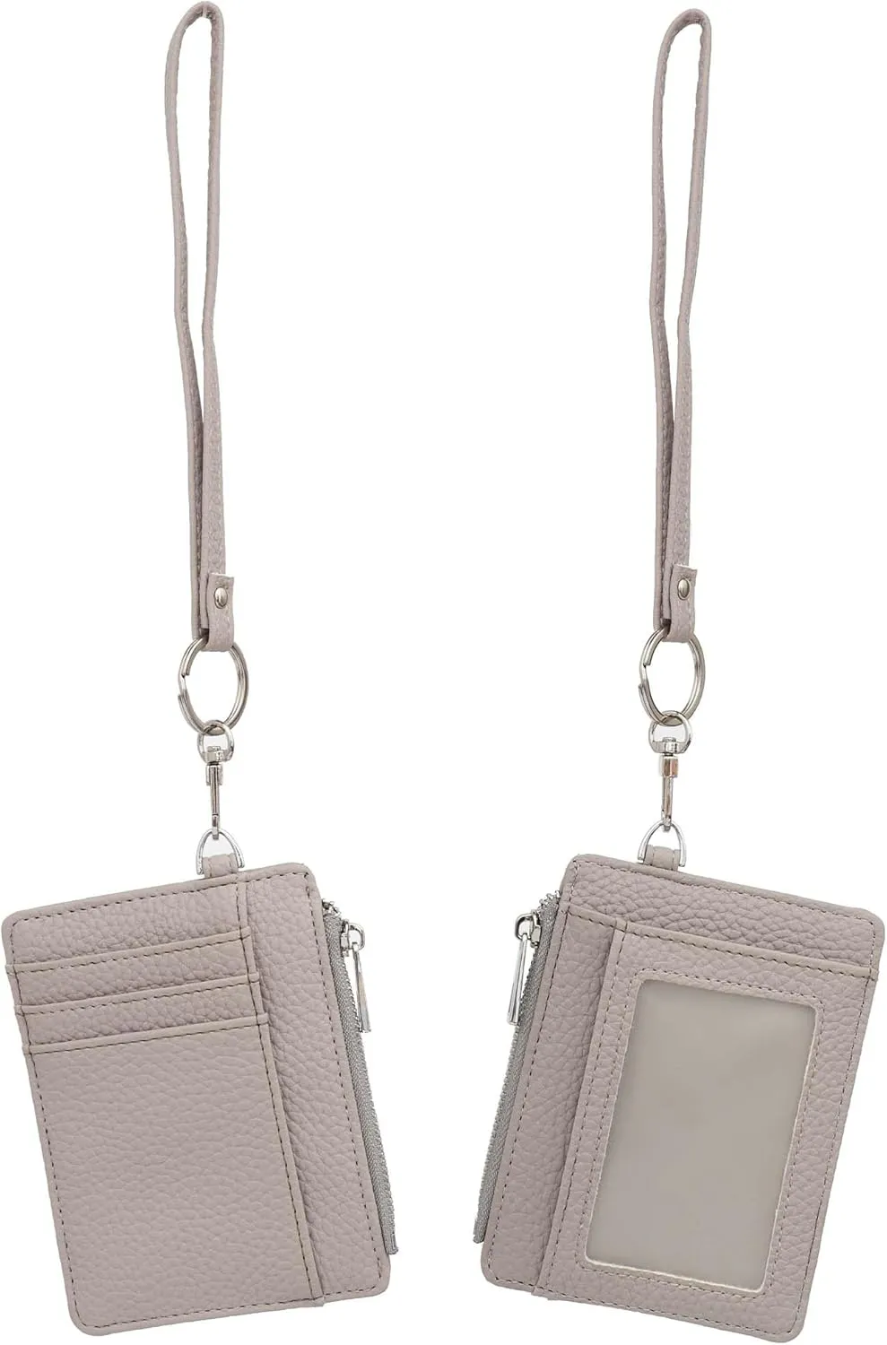 Women's RFID Blocking Slim Card Case with Zipper, Keychain, and Wristlet. Minimalist Card Holder Pocket Wallet, Light Gray