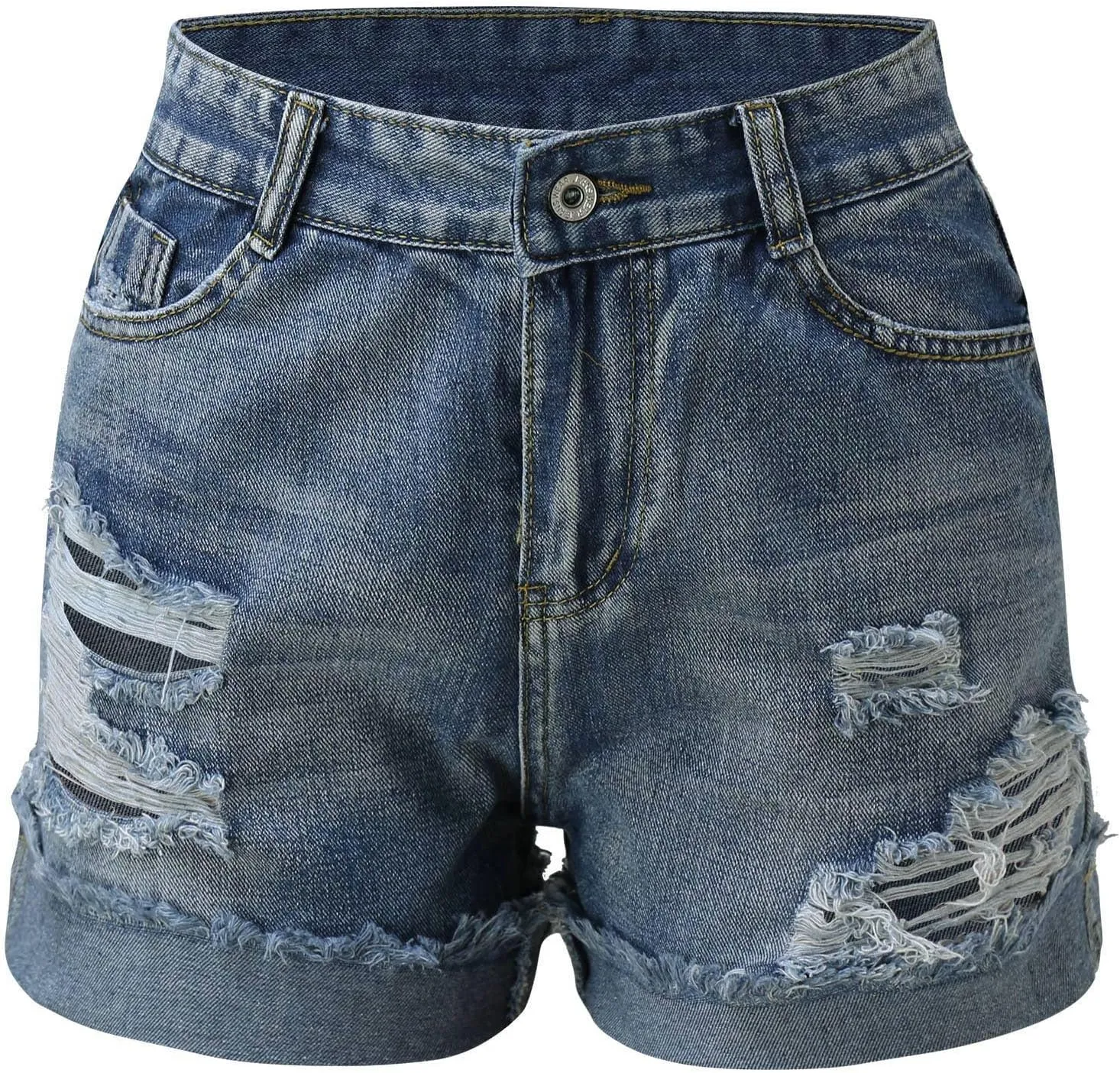 Womens Ripped Jean Shorts Button High Waisted Trendy Vintage Summer Stretchy Washed Denim Jorts with Pockets