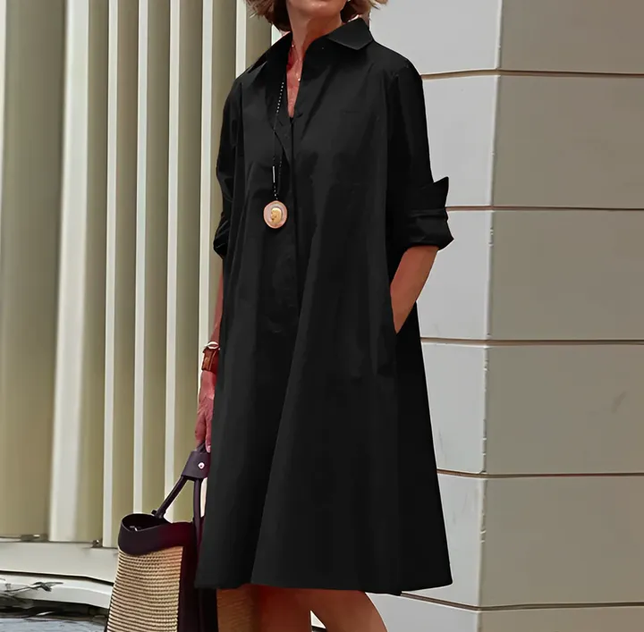 Women's Shirtdress - Relaxed Fit - Button Down - Collared Neckline - Knee Length