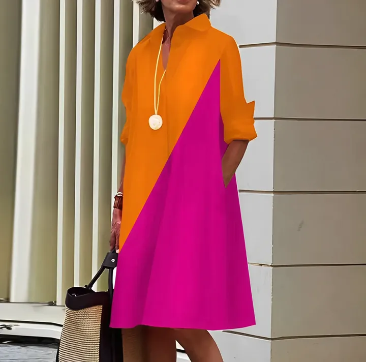 Women's Shirtdress - Relaxed Fit - Button Down - Collared Neckline - Knee Length