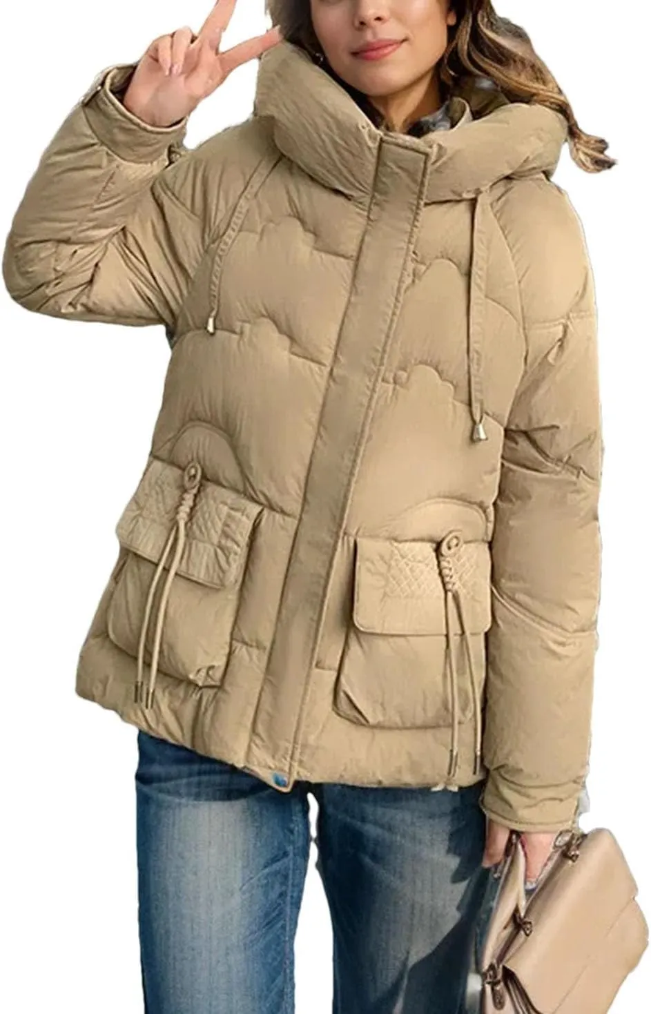 Women's Winter Cotton Padded Coat Casual Warm Down Jacket Thicken Large Pocket Hooded Parkas