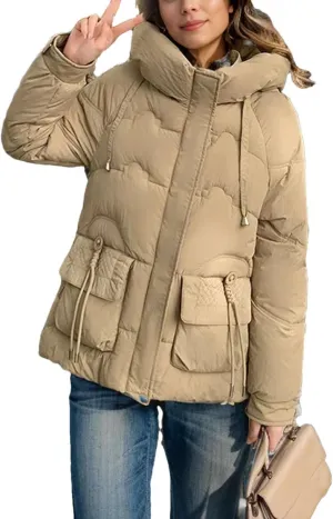 Women's Winter Cotton Padded Coat Casual Warm Down Jacket Thicken Large Pocket Hooded Parkas