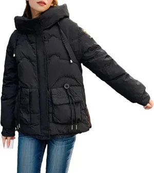 Women's Winter Cotton Padded Coat Casual Warm Down Jacket Thicken Large Pocket Hooded Parkas