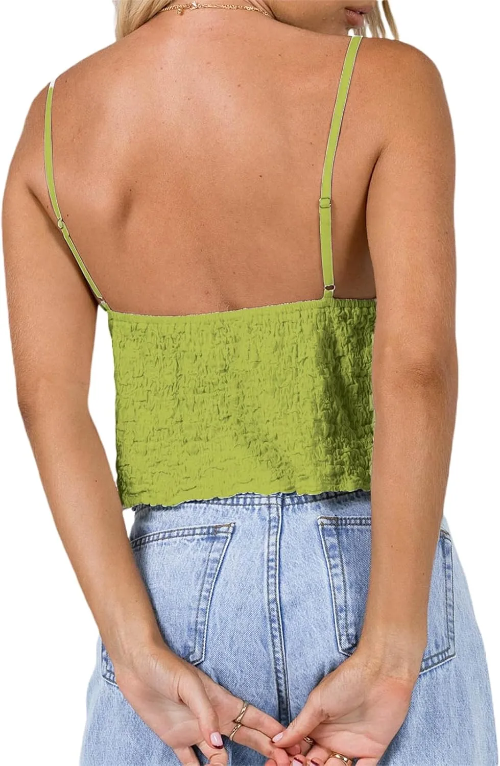 Women's Y2k Tank Tops V Neck Ruched Front Tie Up Camisole Solid Color Ruffle Backless Summer Vest Tops Streetwear